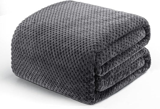 Exclusivo Mezcla Fleece Bed Blanket Twin Size, Super Soft and Warm Blankets for Couch, Sofa and Bed Waffle Textured, Cozy, Fuzzy and Lightweight (Dark Grey, 60x80 inches)