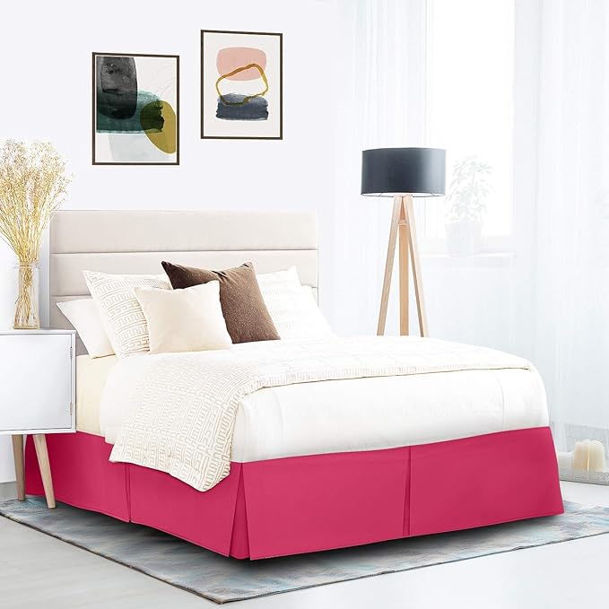 Bed Skirt - 25 Inch Fall Tailored Drop Pleated Dust Ruffle, 100% Egyptian Cotton - Solid Pattern and Color ( Full, Solid, Hot Pink)