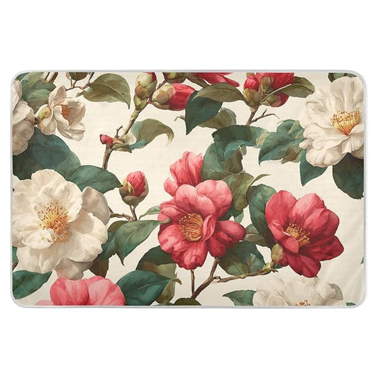 Waterproof Bed Pad Reusable Changing Pad Toddler Mattress Protector Large Pee Pad Baby Diaper Pad Soft Washable Liner Vintag Camellias Red