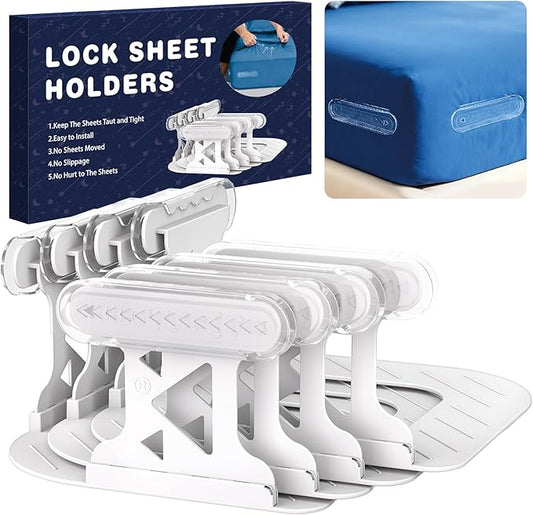 Lock & Secure Bed Sheet Holders for Corners - No-Slip Clips with Reinforced Grip Keep Sheets Tight & Neat, No More Loose Wrinkles, Durable ABS Material for All Mattress Types