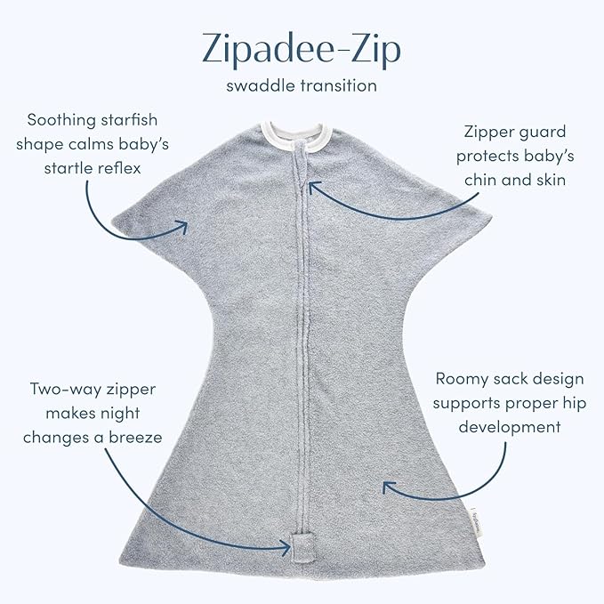 SleepingBaby Zipadee-Zip Transition Swaddle - Cozy Fleece Wearable Blanket with Two-Way Zipper for Baby Sleep - Perfect Penguin, Medium (6-12 Month)