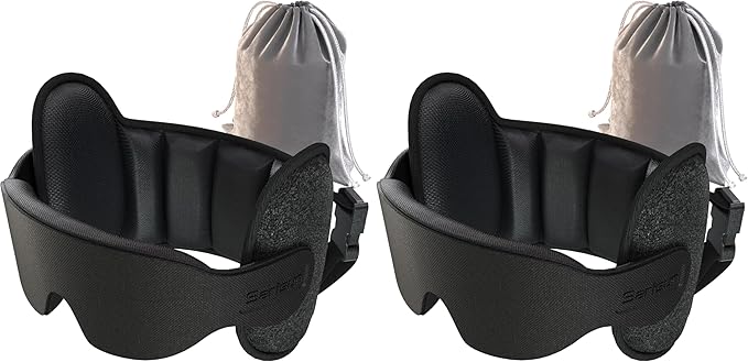 Upgraded Travel Pillow, U-Shaped Airplane Head Strap for All Heights, 360° Support, 3D Sleep Mask, 100% Light Blocking, Long Flights Essentials Headrest, Stop Bobblehead, Black (Pack of 2)