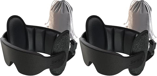 Upgraded Travel Pillow, U-Shaped Airplane Head Strap for All Heights, 360° Support, 3D Sleep Mask, 100% Light Blocking, Long Flights Essentials Headrest, Stop Bobblehead, Black (Pack of 2)