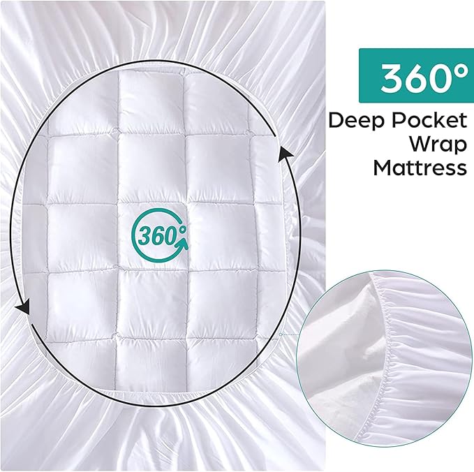 WhatsBedding Waterproof Mattress Pad Twin XL Size Cotton Top Down Alternative Filling Pillowtop Mattress Topper Cover-Fitted Quilted (Waterproof Twin XL)