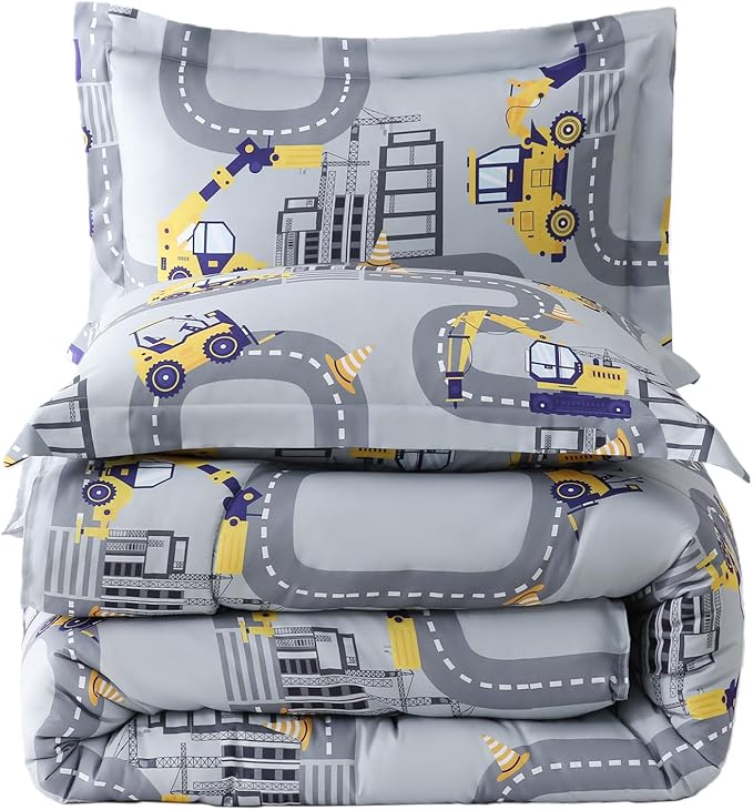 Yibeizi Twin Bed Comforter Set, Kids Lightweight All-Season Comforter Set Cute Truck Pattern Microfiber Breathable Hypoallergenic Soft Oeko-Tex Bedding Comforter Sets
