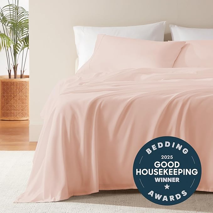 SLEEP ZONE Nanotex Super Soft Cooling Queen Bed Sheets Set for Kids 3 Piece - Easy Care Fitted Flat Sheet & Pillowcase Sets - Wrinkle Free,Fade Resistant,Deep Pocket 16",Rose Pink,Queen