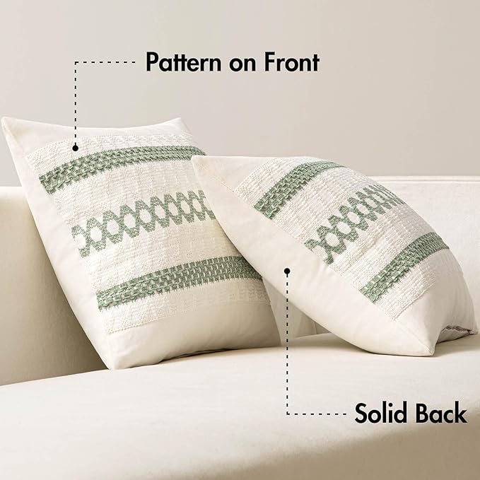 MIULEE Set of 2 Sage Green Boho Decorative Pillow Covers 20x20 Inch Farmhouse Rustic Couch Throw Pillows Modern Summer Cotton Cushion Covers Retro Cute Macrame Woven Spring Decor for Bed Sofa Chair