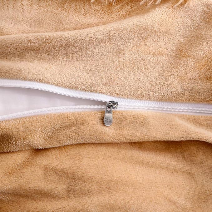 Uhamho Faux Fur Velvet Fluffy Bedding Duvet Cover Set Down Comforter Quilt Cover with Pillow Shams, Ultra Soft Warm (King, Camel)
