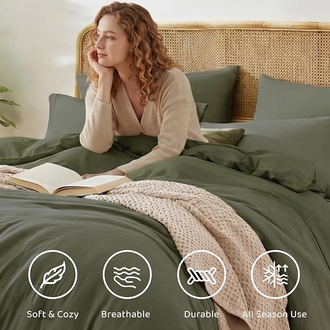 WRENSONGE Super King Comforter Set- 7 Pieces Soft Olive Green Bed in a Bag with Fitted Sheet, Flat Sheet, 2 Pillow Shams, and 2 Pillowcases- Warm Bedding Sets Super King for All Season