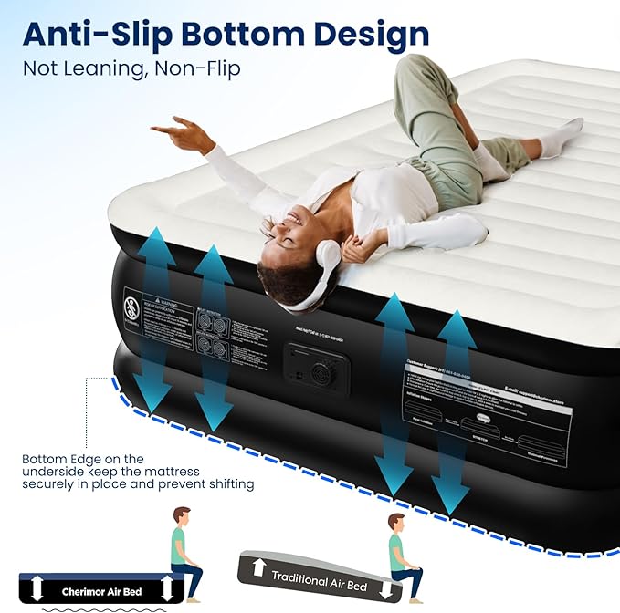 Air Mattress Queen with Built in Pump, Inflatable Blow Up Mattress 18" Raised, Multi-Layer Leakproof, Heavy-Duty Support 800 lbs, Air Bed Queen Size for Home Guests Camping, 3-Min Inflation
