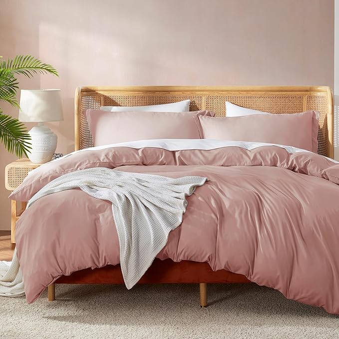 Nestl King Duvet Cover Set with Comforter Insert - Blush Pink 4 Piece 104x90 Duvet Cover & 2 Pillow Shams with White Quilted Down Alternative Comforter, Ultra Soft, All Season