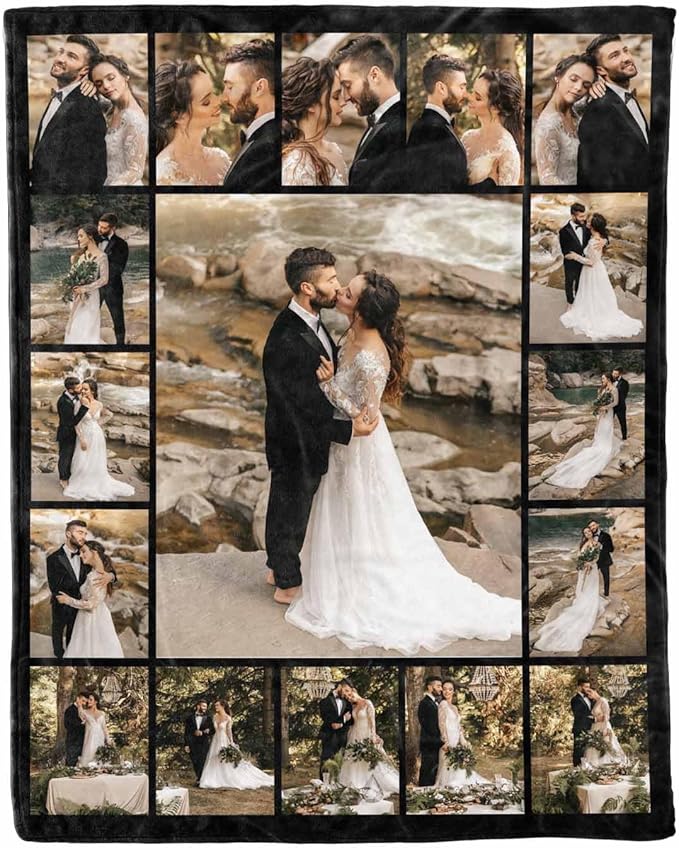 Custom Photo Blanket, 17 Photos Custom Throw Blanket Personalized Blankets and Throws for Couples Family Friend Customized Christmas Birthday Gifts, 8 Sizes