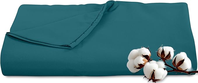 Royale Linens 300 Thread Count 100% Long Staple Combed Cotton Flat Sheet - Super Soft - Top Sheets - Full Flat Sheet Sold Separately - Breathable, Cool & Crisp Percale Sheets Only (Full, Teal)
