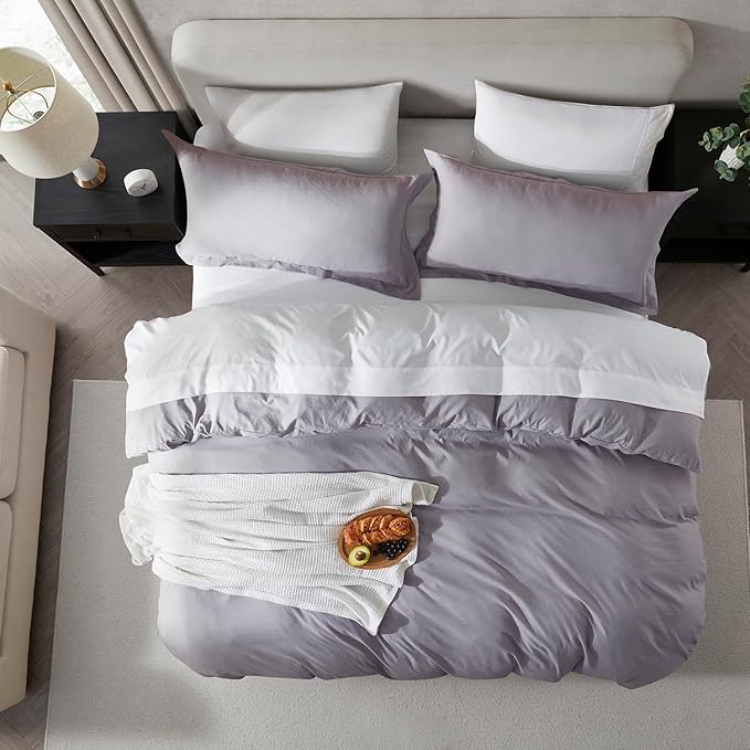 Nestl Grey Lavender Duvet Cover Full Size - Soft Prewashed Full Size Duvet Cover Set, 3 Piece, with Zipper Closure, 1 Duvet Cover 80x90 inches and 2 Pillow Shams
