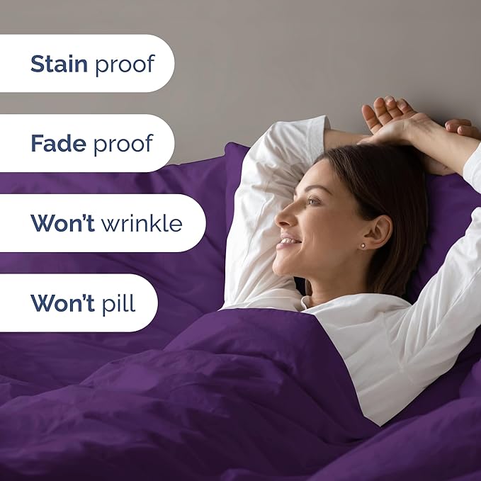 Duvet Cover Queen Size - Extra Soft Queen Size Duvet Cover - Lightweight & Breathable - Easy Care and Fade Free with Zipper Closures and Ties - 90" x 90" Inches - (Purple) Comforter Not Included