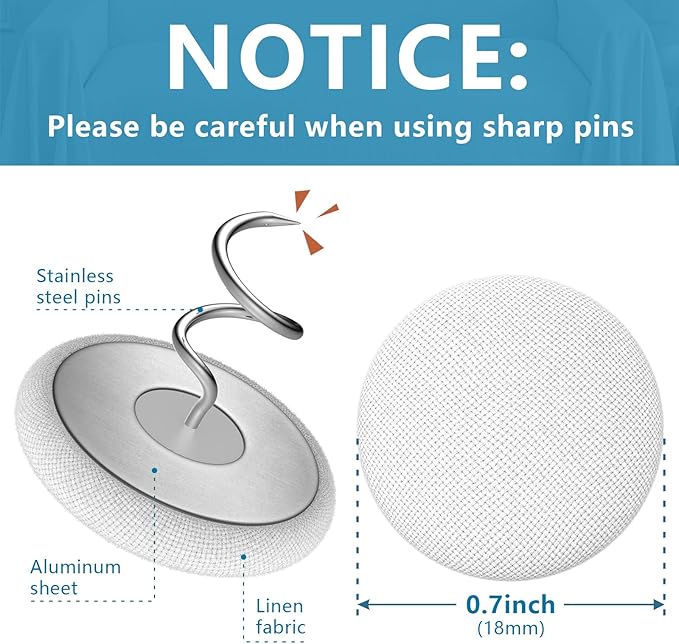 Flax Covered Button Twist Pins - for Bed Skirts Pins,Sofa,Upholstery,Armchair Caddies, Armrest Covers, Slipcovers (12, M-Rice White 12)