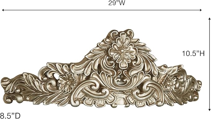 Parklynn Traditional Wall Teester | Metallic Platinum Tones | Royal Resin Bed Crown Creates a Lavish Canopy with your Window Curtain Panels or Sheer Drapery | Classic Scrollwork and Medallion Design