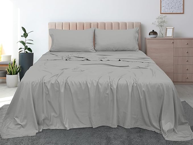 Royale Linens 300 Thread Count 100% Long Staple Combed Cotton Flat Sheet - Super Soft - Top Sheets - Full Flat Sheet Sold Separately - Breathable, Cool & Crisp Percale Sheets Only (Full, Silver)