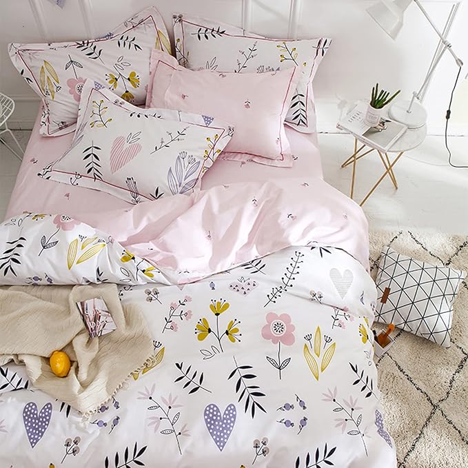 HighBuy Girls Duvet Cover Twin XL Floral Aesthetic Coquette Bedding Set White Pink Premium Cotton Teens Flower Bedding Set Twin XL Kids Reversible Comforter Cover Soft Branches Bedding Collection