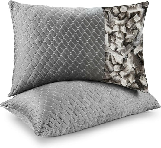 Bafode Memory Foam Pillows Queen Size Set of 2, Shredded Memory Foam Pillows, Cooling Pillow for Sleeping, Adjustable Bed Pillows for Side, Back and Stomach Sleepers