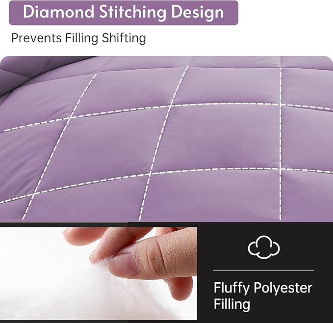 MUXHOMO 5 Pieces Twin XL Comforter Set, Reversible Bed in a Bag Twin XL Size, All Season Bedding Set with Comforter, Flat Sheet, Fitted Sheet, Pillowcases & Shams, Greyish Purple & Light Grey