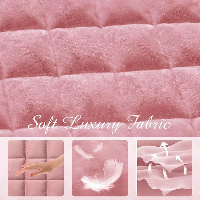 Luxury Velvet Quilt Set King Size, Comforter Set with Pillow Shams, Soft Lightweight Bedspread Coverlet Bedding Sets for All Seasons, Rose Pink