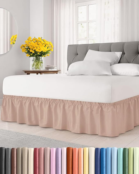 Wrap Around Dust Ruffle Bed Skirt - Mauve - Twin/Twin XL Size Beds w/ 15 Inch Drop - Easy Fit Elastic Strap - Adjustable Pleated Bedskirt w/Brushed Fabric - Wrinkle Free - Women, Men, Kids & Teens