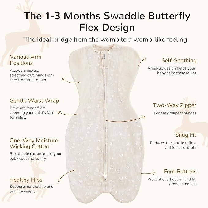 KIDIRA Swaddle for Newborns, Baby Swaddles 0-3 Months 5-13lb, Arms Up Swaddle 0-3 Months Newborn with Moisture-Wicking Fabric, Promotes Healthy Hip Development, 2-Way Zipper, 1Pack (Jungle and Deer)
