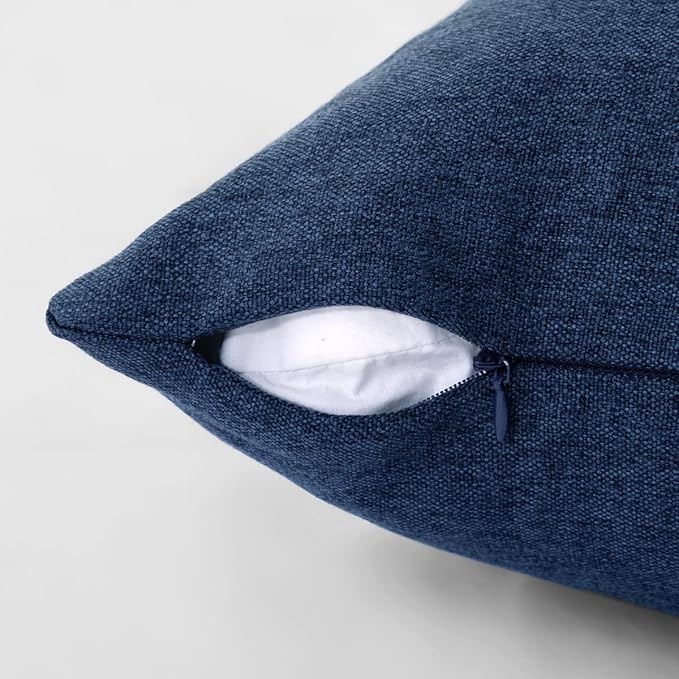 AMBERIS 2 Pillowcases (45×45cm)(Without Insert) Dark Blue, Imitation Linen Decorative 2 Pillowcases (Without Insert) for Home Hotel