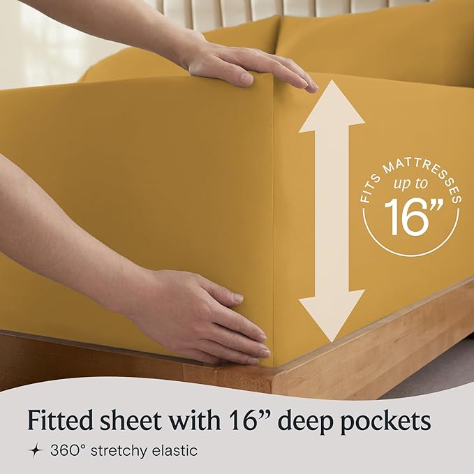 LuxClub 4 PC California King Sheet Set, Breathable Luxury Bed Sheets, Deep Pockets 18" Wrinkle Free Cooling Sheets Machine Washable Hotel Bedding Silky Soft - Medallion Gold Cal King