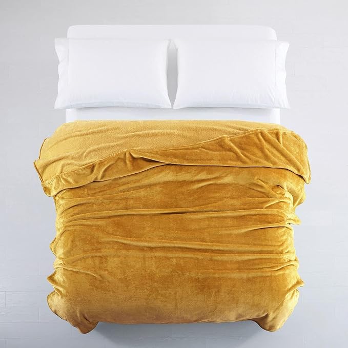MOONLIGHT20015 8 Pack Fleece Bed Blanket Queen Size 90x90 inches - 400GSM Anti-Static Lightweight Super Soft Fluffy Fuzzy Plush Blankets Cozy Microfiber Blankets for Couch, Bed, Sofa (Queen, Ochre)