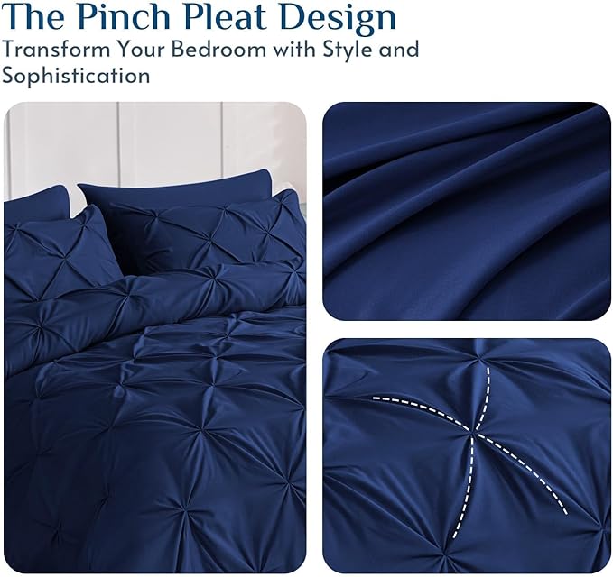 JOLLYVOGUE Full Size Comforter Sets 7 Pieces - Bed in a Bag Full for All Season, Pintuck Bedding Comforter Sets with Comforter, Flat Sheet, Fitted Sheet and Pillowcases & Shams, Navy