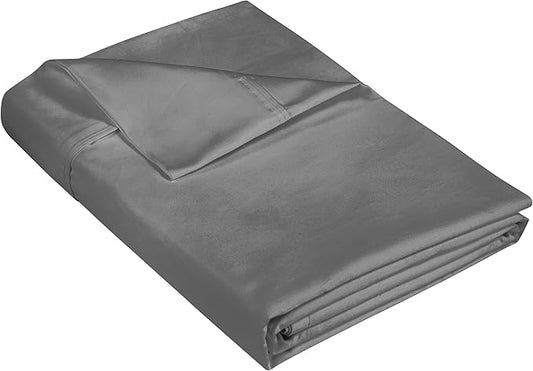 400 Thread Count 100% American Grown Cotton Flat Sheet - Cooling Sheets - Queen Sheets - Luxury Sateen Weave - Queen Flat Sheet Sold Separately - Grey Flat Sheet Only (Queen, Spanish Slate)