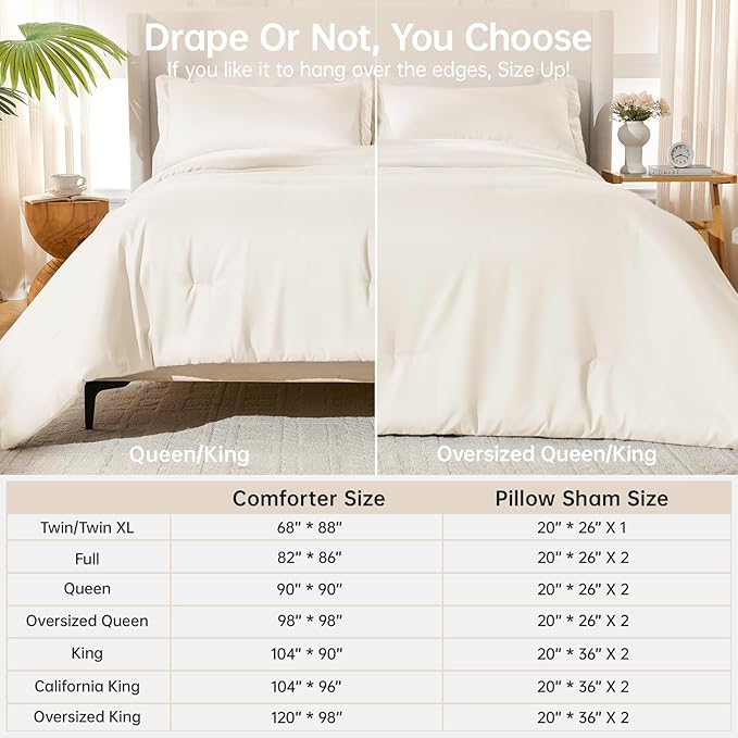 MUXHOMO Full Comforter Sets, All Season Ultra Soft Down Alternative Bedding - 3 Piece Lightweight Bed Set Includes 1 Comforter (82"x86") and 2 Pillow Shams (20"x26"), Ivory