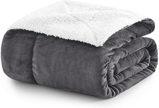 MOONLIGHT20015 Sherpa Throw Blanket - (Grey, 50X60 Inches) Soft and Warm Blankets for Winter Thick, Fluffy and Plush Blanket for Bed, Sofa, Camping and Travel