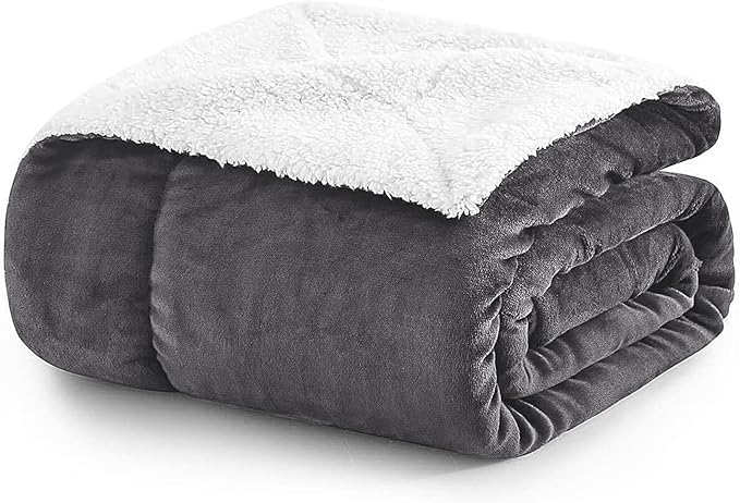MOONLIGHT20015 Sherpa Fleece Twin Blanket - (Grey, 60X80 Inches) Warm and Fluffy Blankets for Winter - Reversible Thick and Cozy Twin Size Blankets for Bed, Camping and Travel