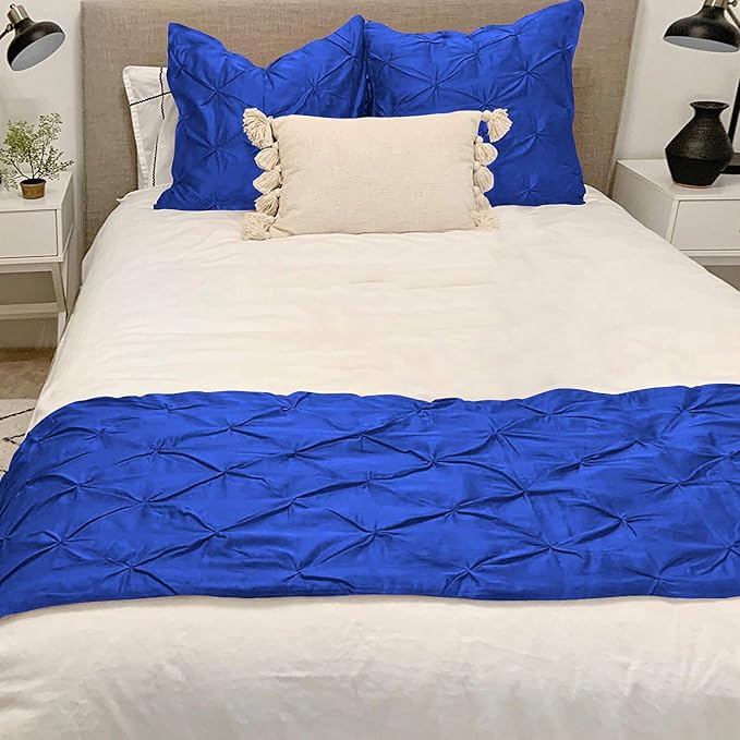 Bed Runner Set - 100% Pure Cotton 800 Thread Count - Luxury 1 Pinch Pleated Bed Runner and 4 Pillow Cover - 5 Piece Pinch Pleated Bed Runner Set California King, Royal Blue