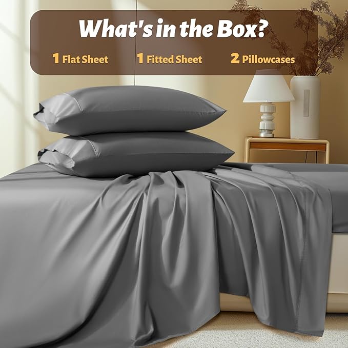 Shilucheng 100% Egyptian Cotton King Size Sheets Set - 1000 Thread Count，Luxury Cotton Bed Sheets，Breathable & Cooling Bedding and Pillow Cases, 16 Inch Deep Pocket - 4 Piece (Grey, King)