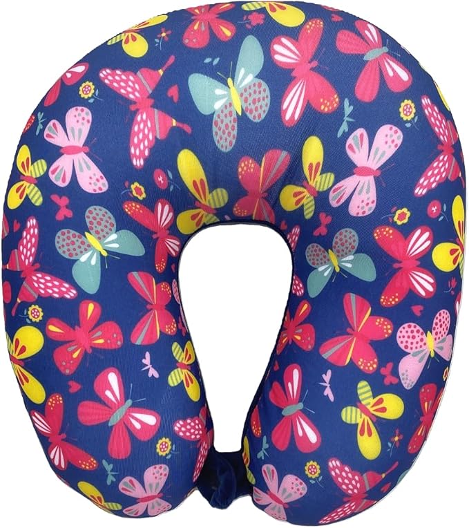 Bookishbunny U Shaped Micro Beads Microbead Neck Head Support Travel Pillow, 12"x12"x4" (ButterflyNavy)