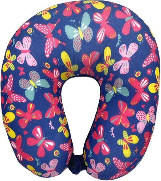 Bookishbunny U Shaped Micro Beads Microbead Neck Head Support Travel Pillow, 12"x12"x4" (ButterflyNavy)