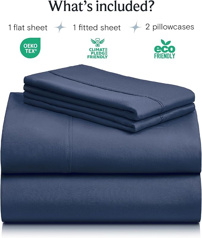 LuxClub 4 PC Queen Sheet Set, Breathable Luxury Bed Sheets, Deep Pockets 18" Wrinkle Free Cooling Sheets Machine Washable Hotel Bedding Silky Soft - Navy Queen