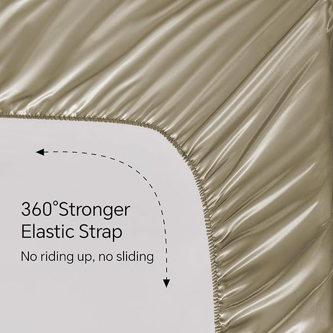 BEDELITE Satin Sheets Queen Size Bed Set, Luxury Soft Taupe Silky Sheets for Hair and Skin, Similar to Silk Bed Sheets Set 4 Pieces with 1 Deep Pocket Fitted Sheet, 1 Flat Sheet, and 2 Pillowcases