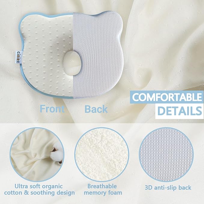 Memory Foam Baby Cushion, Soft Cozy Machine-Washable, Head and Neck Support Breathable Anti-Slip Design for Infants for Small Boys and Girls Tummy Time(Beige)