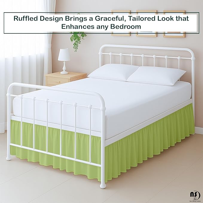 Premium Microfiber Full Ruffled Bed Skirt, 18” Drop with Split Corners, Soft Wrinkle Free Bedskirt with Platform, Solid Sage Dust Ruffle for 54" x 75" Mattress