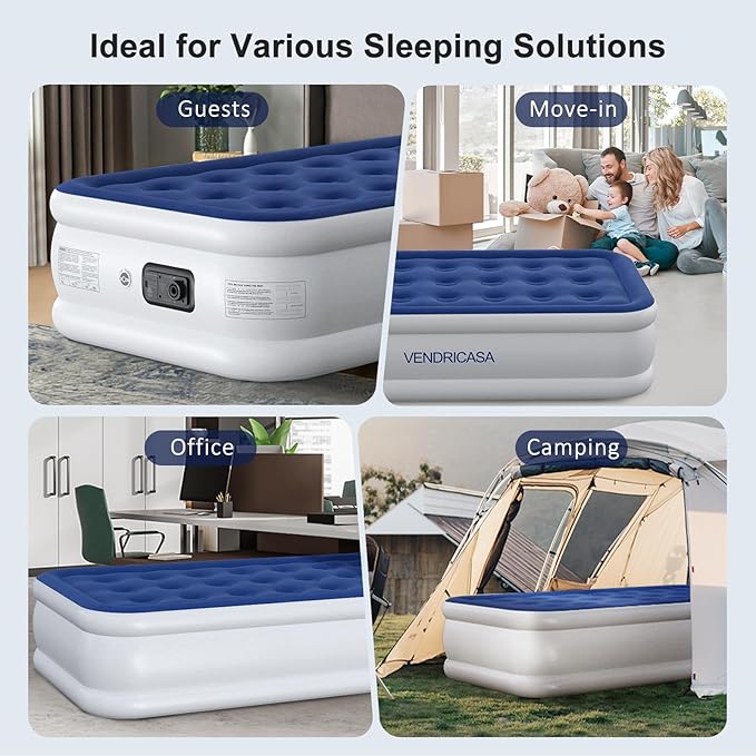 Twin Air Mattress with Built-in Pump, 18" Raised Inflatable Bed Blow Up Mattress, Comfort Portable Air Bed for Camping, Home Guests, Travel 550 lbs Max