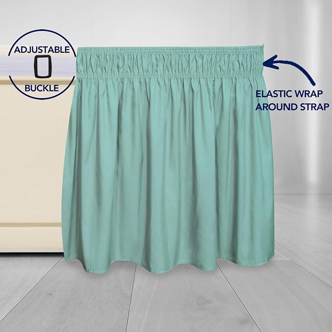 PureFit Wrap Around Ruffled Bed Skirt with Adjustable Elastic Belt - 14 Inch Drop Easy to Put On, Wrinkle Free Bedskirt Dust Ruffles, Bed Frame Cover for Twin, Twin XL and Full Size Beds, Baby Blue