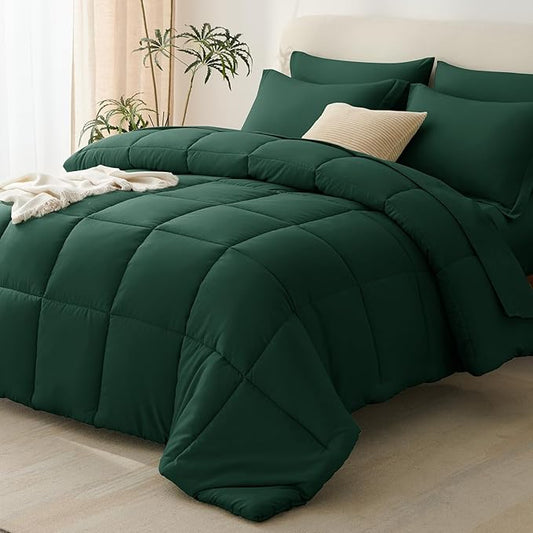CozyLux Full Size Comforter Sets Emerald Green - 7 Pieces Bed in a Bag Full, Oeko-Tex Certified Bed Set, All Season Soft Bedding Set with Down Alternative Comforter, Sheets, Pillowcases & Pillow Shams