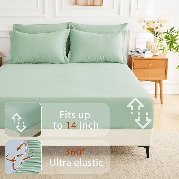 MUXHOMO 5 Pieces Twin XL Comforter Set, Soft Bed in a Bag Twin XL Size, All Season Bedding Set with Comforter, Flat Sheet, Fitted Sheet, Pillowcases & Shams, Sage Green