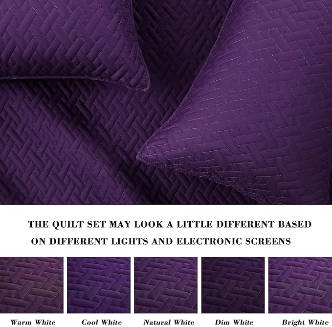 Exclusivo Mezcla Full Queen Size Quilt Bedspreads with Basket Weave Pattern, Soft Lightweight Summer Quilts Bedding Set Coverlets Bed Cover for All Seasons, Purple