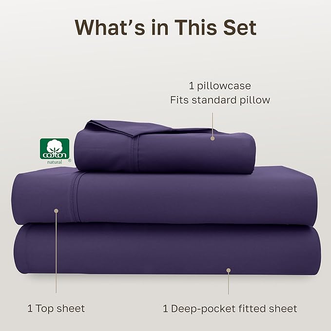 California Design Den Twin Sheets Set - Soft 400 Thread Count Sateen, Natural 100% Cotton Sheets with Deep Pockets, and Durable Bedding Set - Purple